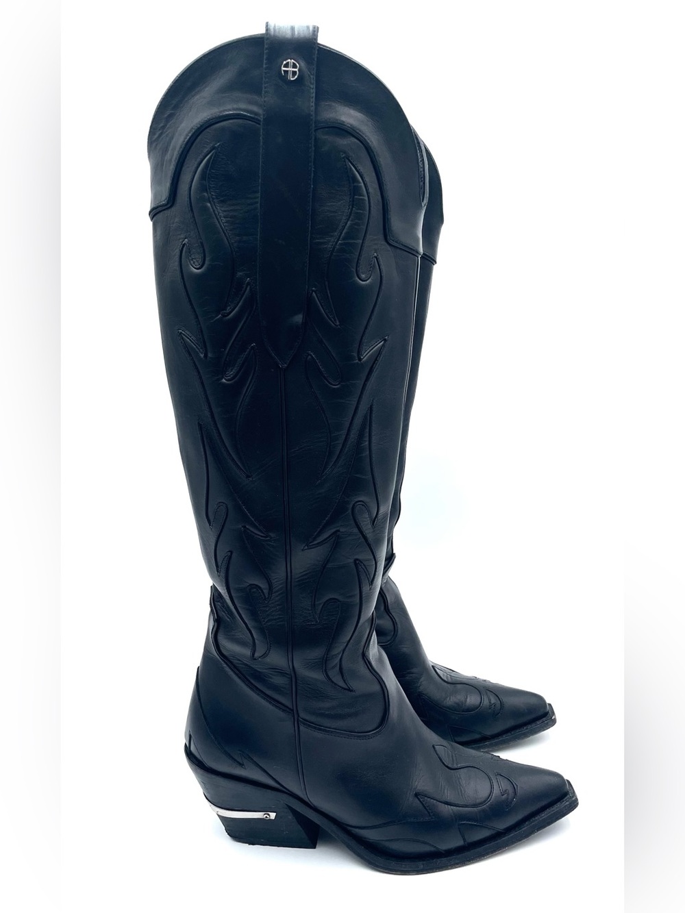 Anine Bing Black Leather Western Knee-High Boots